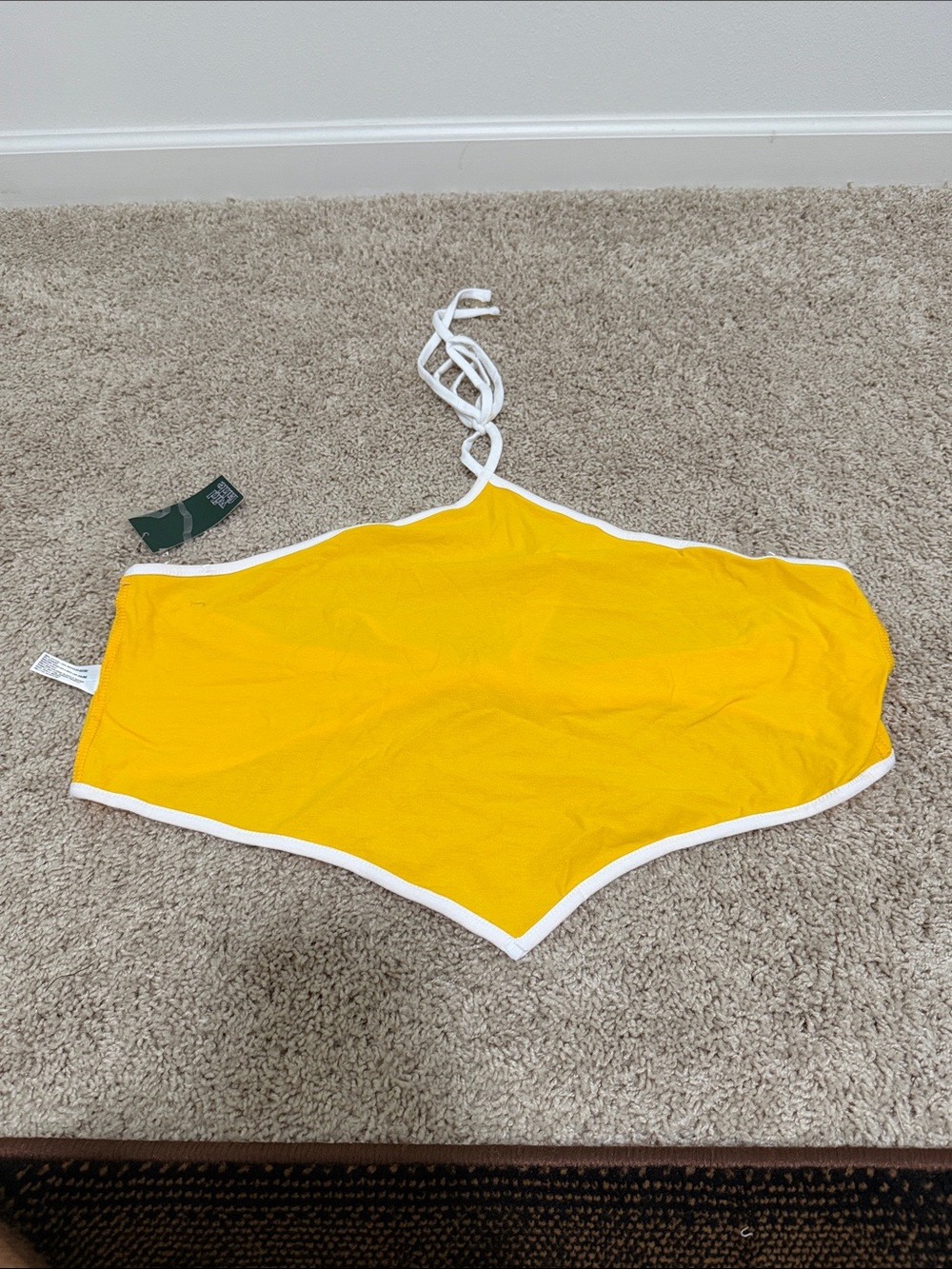 wild fable Yellow Halter Crop Top with White Trim
